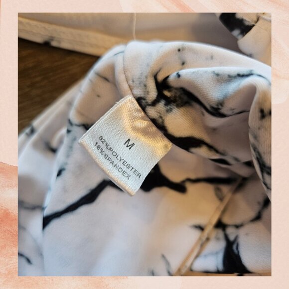 White & Black Marble Two-Piece High-Cut Bikini Swimsuit - Picture 2 of 3